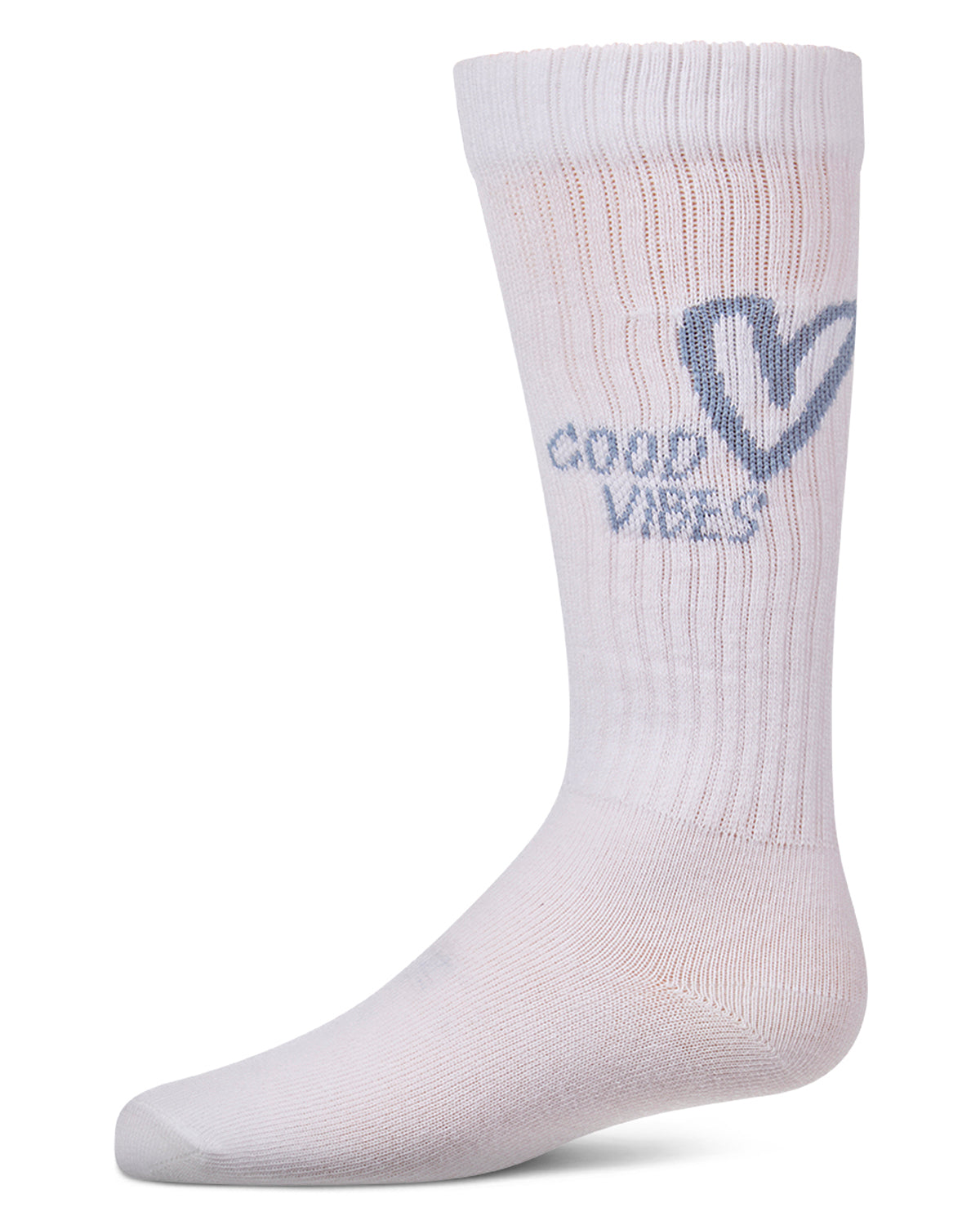 Girls "Good Vibes Heart" Ribbed Cotton Blend Knee High Sock