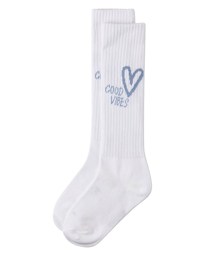 Girls "Good Vibes Heart" Ribbed Cotton Blend Knee High Sock