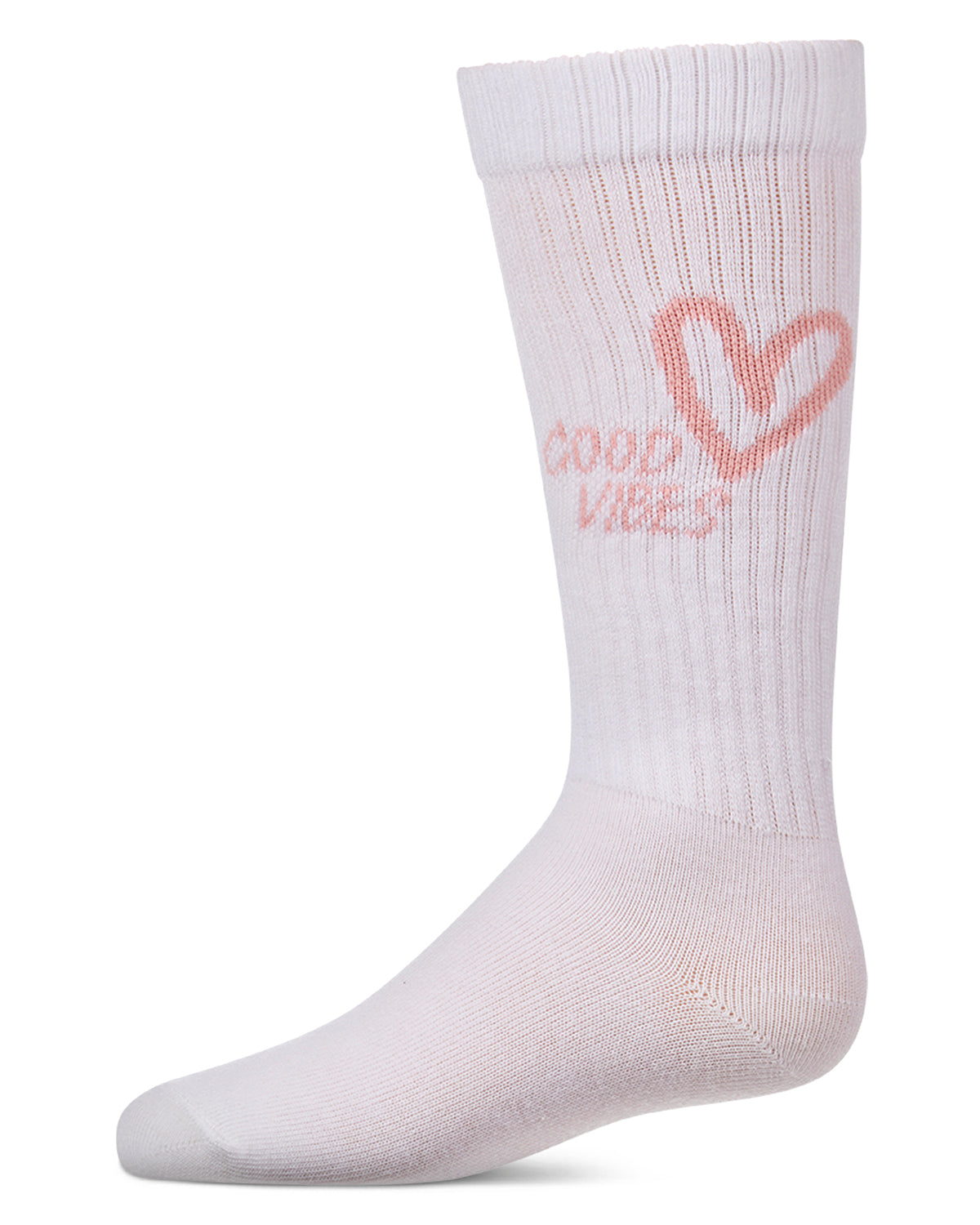 Girls "Good Vibes Heart" Ribbed Cotton Blend Knee High Sock