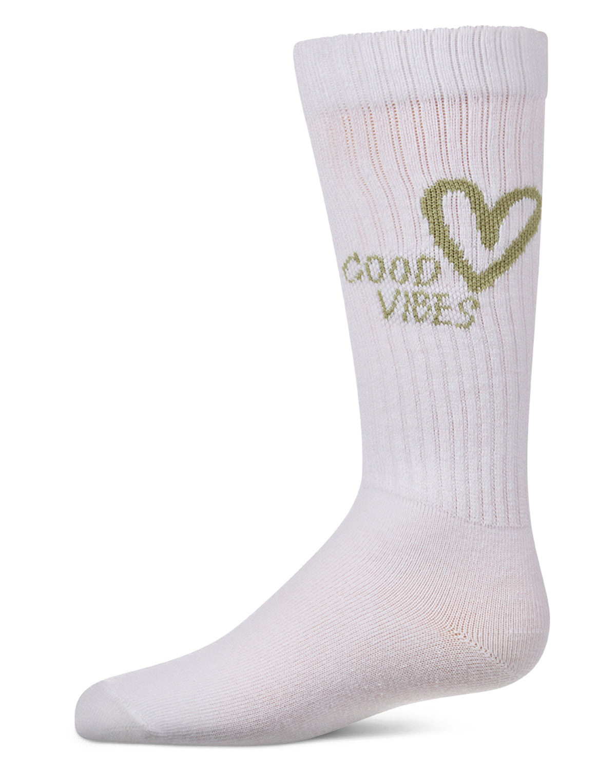 Girls "Good Vibes Heart" Ribbed Cotton Blend Knee High Sock