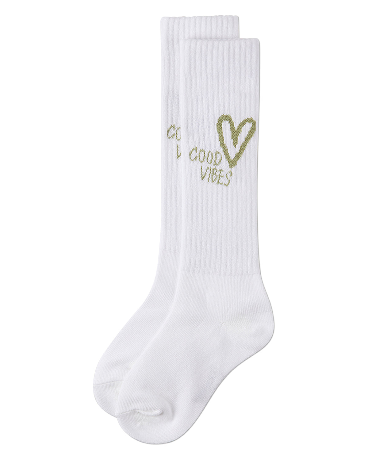 Girls "Good Vibes Heart" Ribbed Cotton Blend Knee High Sock