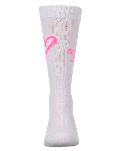 Girls "Good Vibes Heart" Ribbed Cotton Blend Knee High Sock