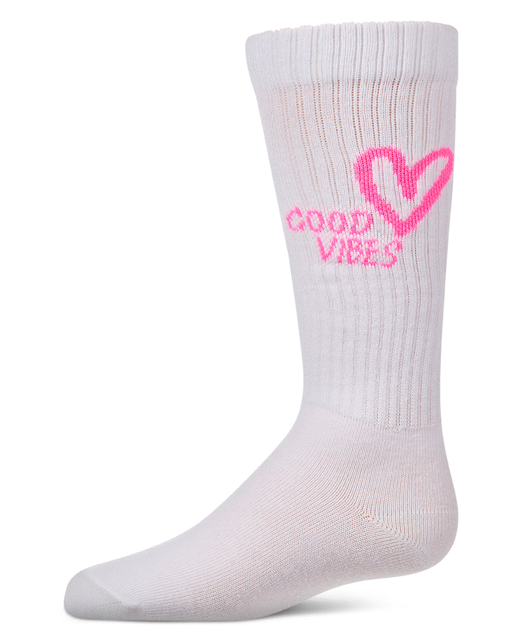 Girls "Good Vibes Heart" Ribbed Cotton Blend Knee High Sock