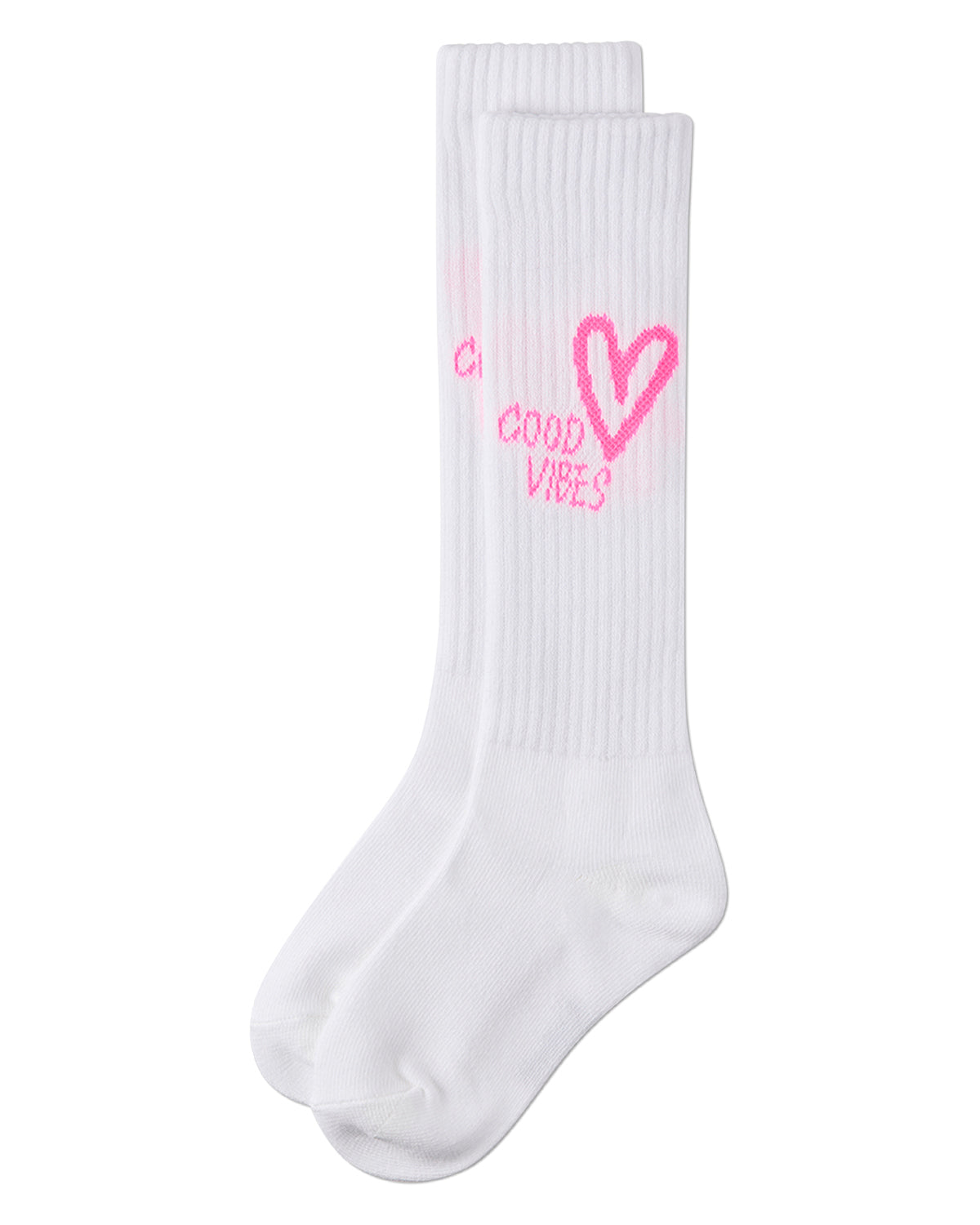 Girls "Good Vibes Heart" Ribbed Cotton Blend Knee High Sock