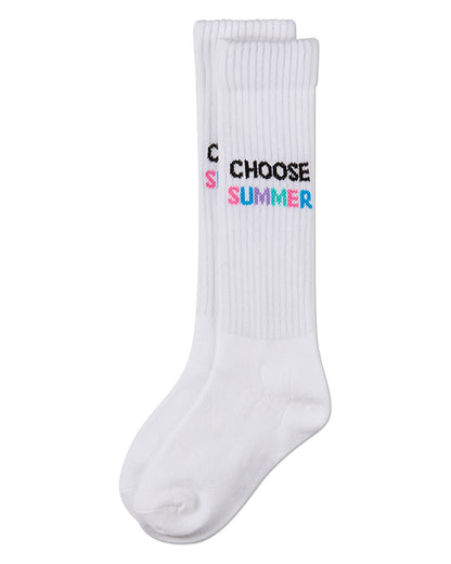 Girls "Choose Summer" Ribbed Cotton Blend Knee High Sock