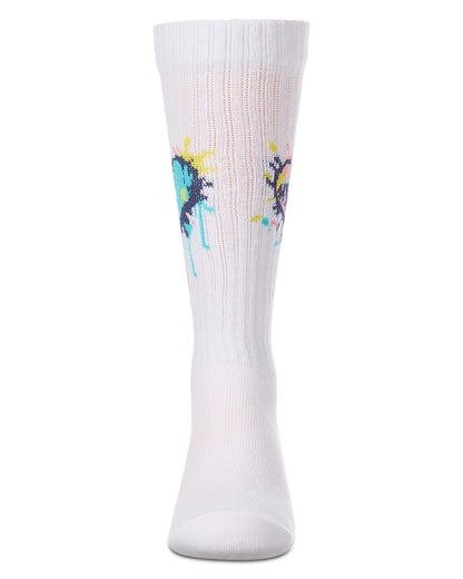 Girls Colorful "Splatter Heart" Ribbed Cotton-Blend Knee High Sock