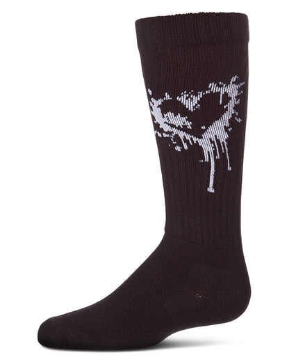 Girls "Dripping Heart" Ribbed Cotton Blend Novelty Knee High Sock