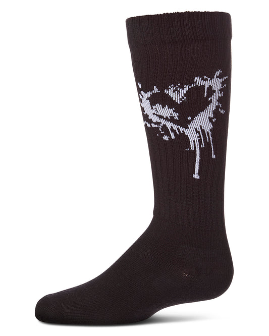 Girls "Dripping Heart" Ribbed Cotton Blend Novelty Knee High Sock