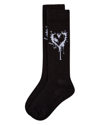 Girls "Dripping Heart" Ribbed Cotton Blend Novelty Knee High Sock