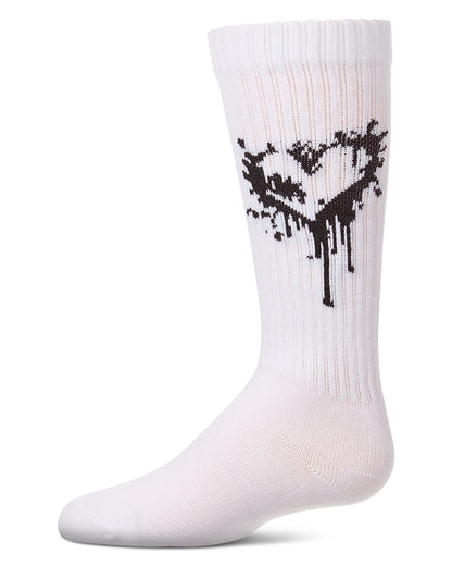 Girls "Dripping Heart" Ribbed Cotton Blend Novelty Knee High Sock