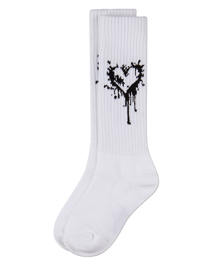 Girls "Dripping Heart" Ribbed Cotton Blend Novelty Knee High Sock