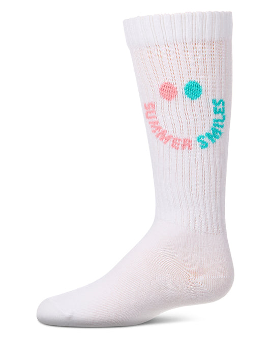 Girls "Summer Smiles" Ribbed Cotton-Blend Novelty Knee High Sock