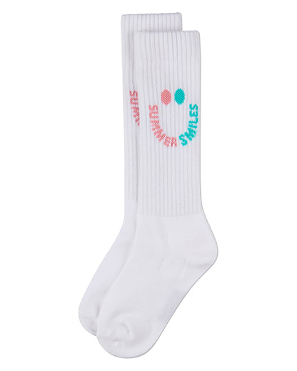 Girls "Summer Smiles" Ribbed Cotton-Blend Novelty Knee High Sock