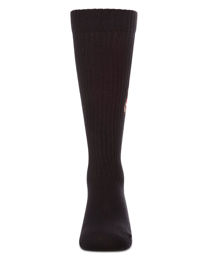 Girls Ribbed Cotton-Rich Knee High Sock with Embroidered Teddy Bear