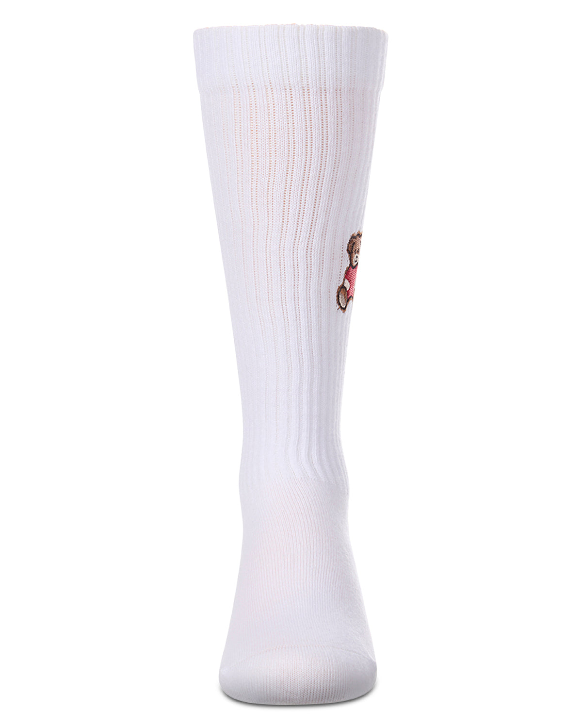 Girls Ribbed Cotton-Rich Knee High Sock with Embroidered Teddy Bear