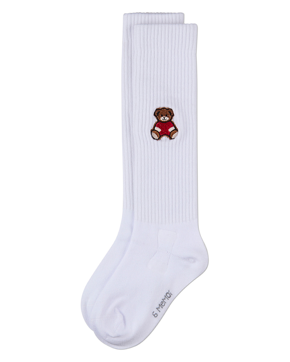Girls Ribbed Cotton-Rich Knee High Sock with Embroidered Teddy Bear