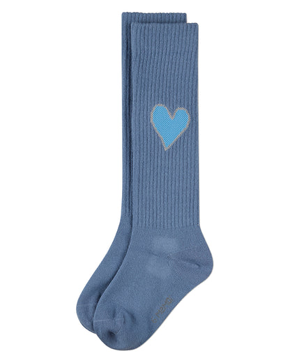Girls "Filled Heart" Ribbed Cotton-Rich Novelty Knee High Sock