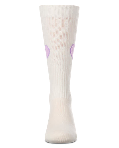 Girls "Filled Heart" Ribbed Cotton-Rich Novelty Knee High Sock