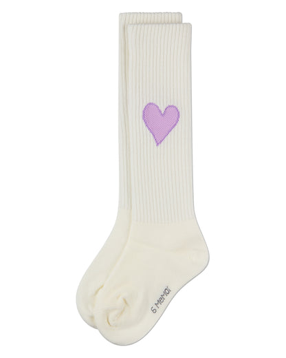 Girls "Filled Heart" Ribbed Cotton-Rich Novelty Knee High Sock