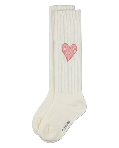 Girls "Filled Heart" Ribbed Cotton-Rich Novelty Knee High Sock