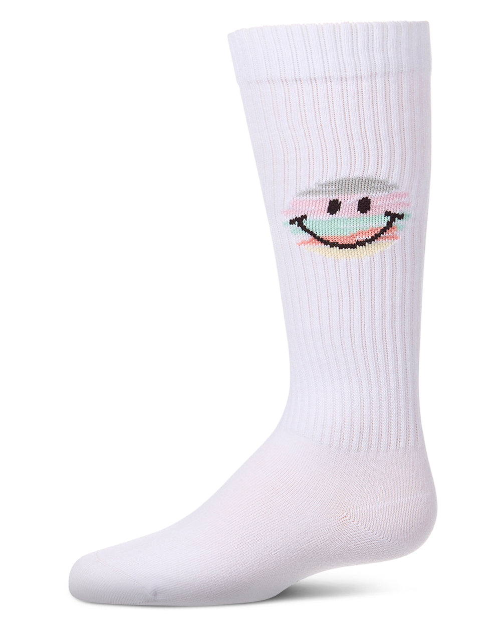 Girls "Colorful Smiley Face" Ribbed Cotton-Rich Knee High Soick