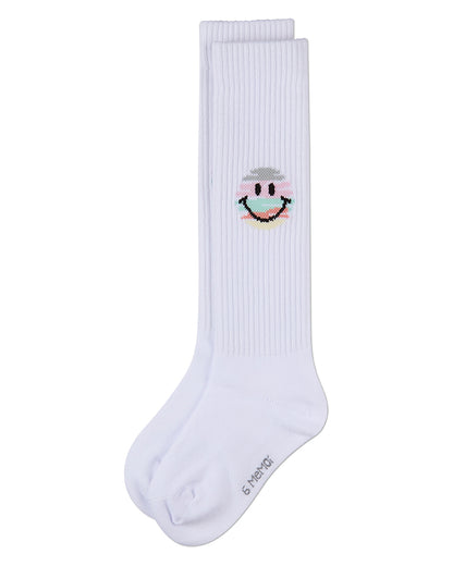 Girls "Colorful Smiley Face" Ribbed Cotton-Rich Knee High Soick