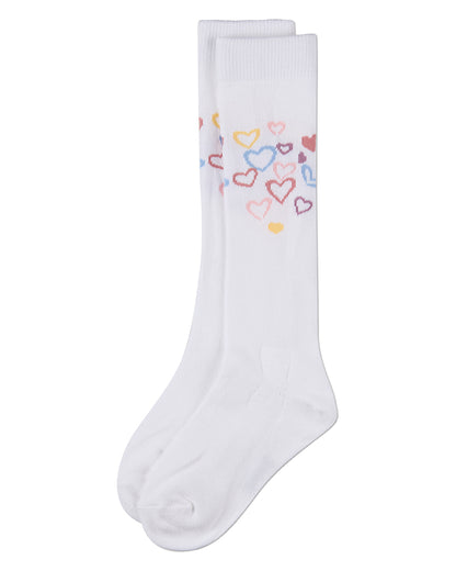 Girls "Overlapping Fun Hearts" Fine-Gauge Cotton-Rich Knee High Sock