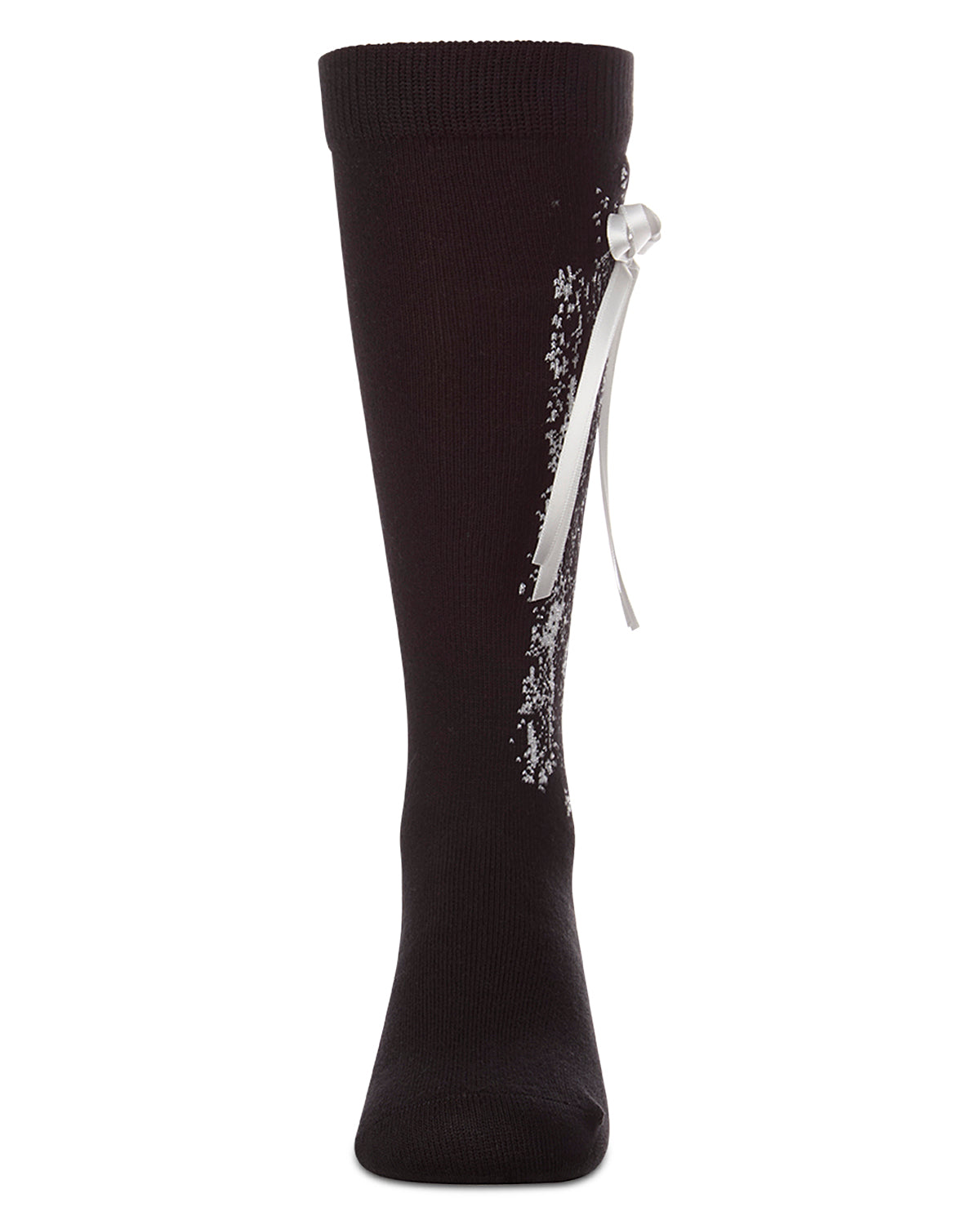 Girls Cotton-Rich Knee High Sock with Metallic Drip Design and Satin Bow