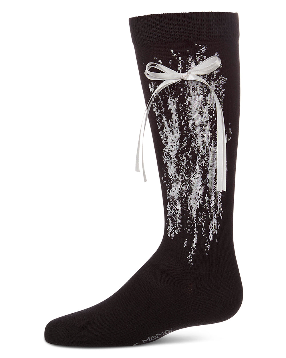 Girls Cotton-Rich Knee High Sock with Metallic Drip Design and Satin Bow