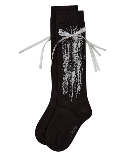 Girls Cotton-Rich Knee High Sock with Metallic Drip Design and Satin Bow