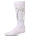 Girls Cotton-Rich Knee High Sock with Metallic Drip Design and Satin Bow