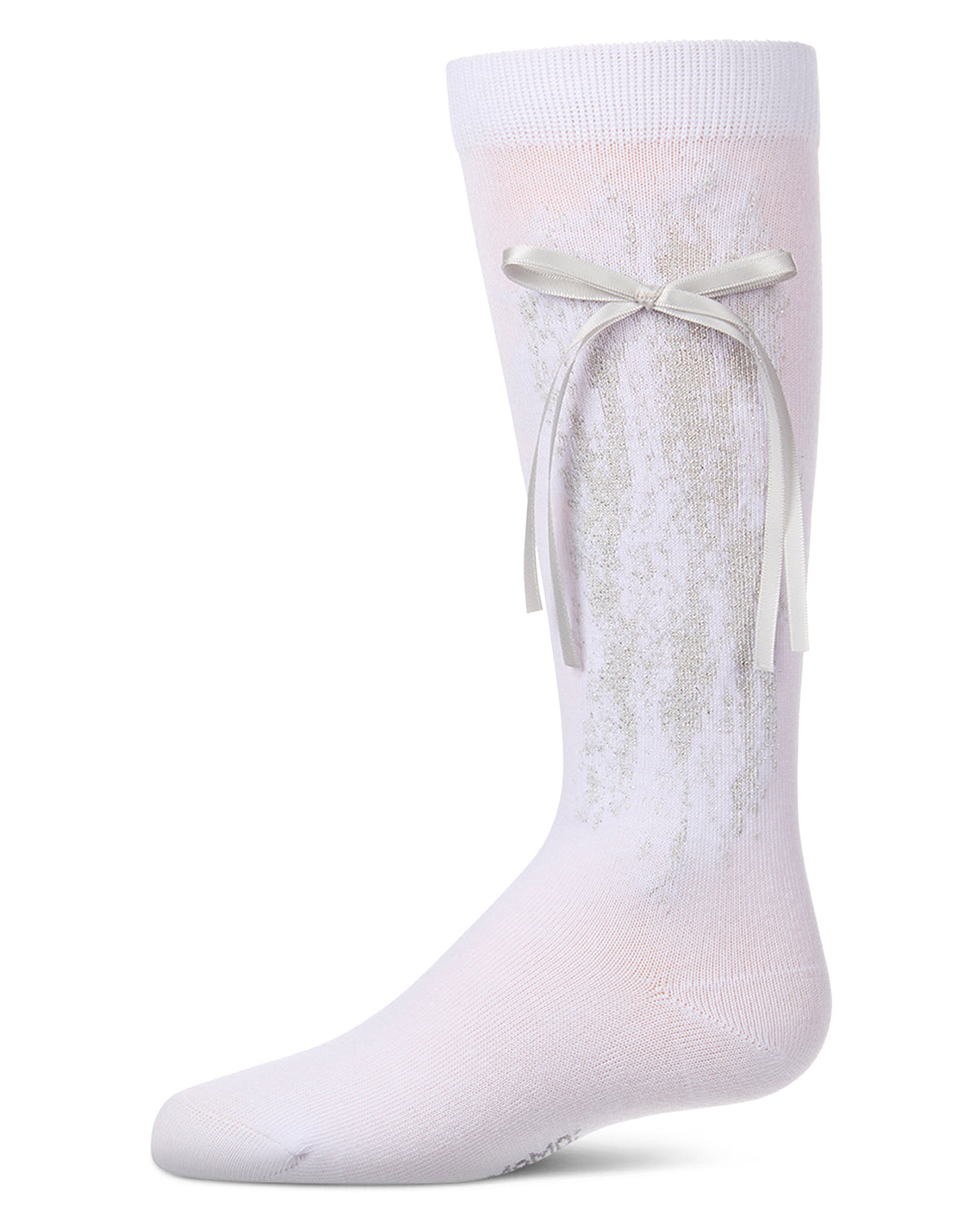 Girls Cotton-Rich Knee High Sock with Metallic Drip Design and Satin Bow