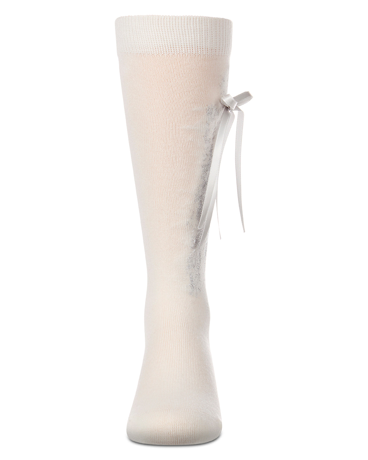 Girls Cotton-Rich Knee High Sock with Metallic Drip Design and Satin Bow