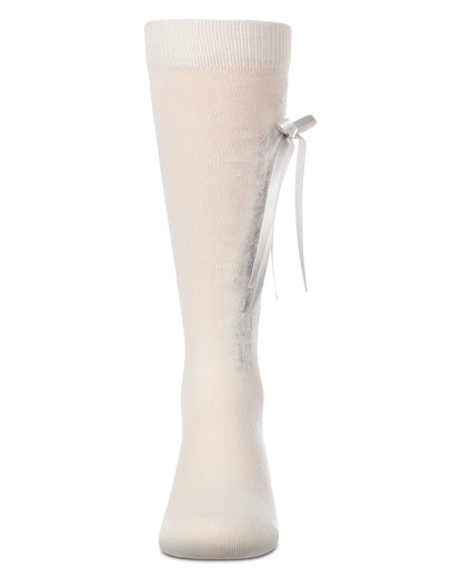 Girls Cotton-Rich Knee High Sock with Metallic Drip Design and Satin Bow