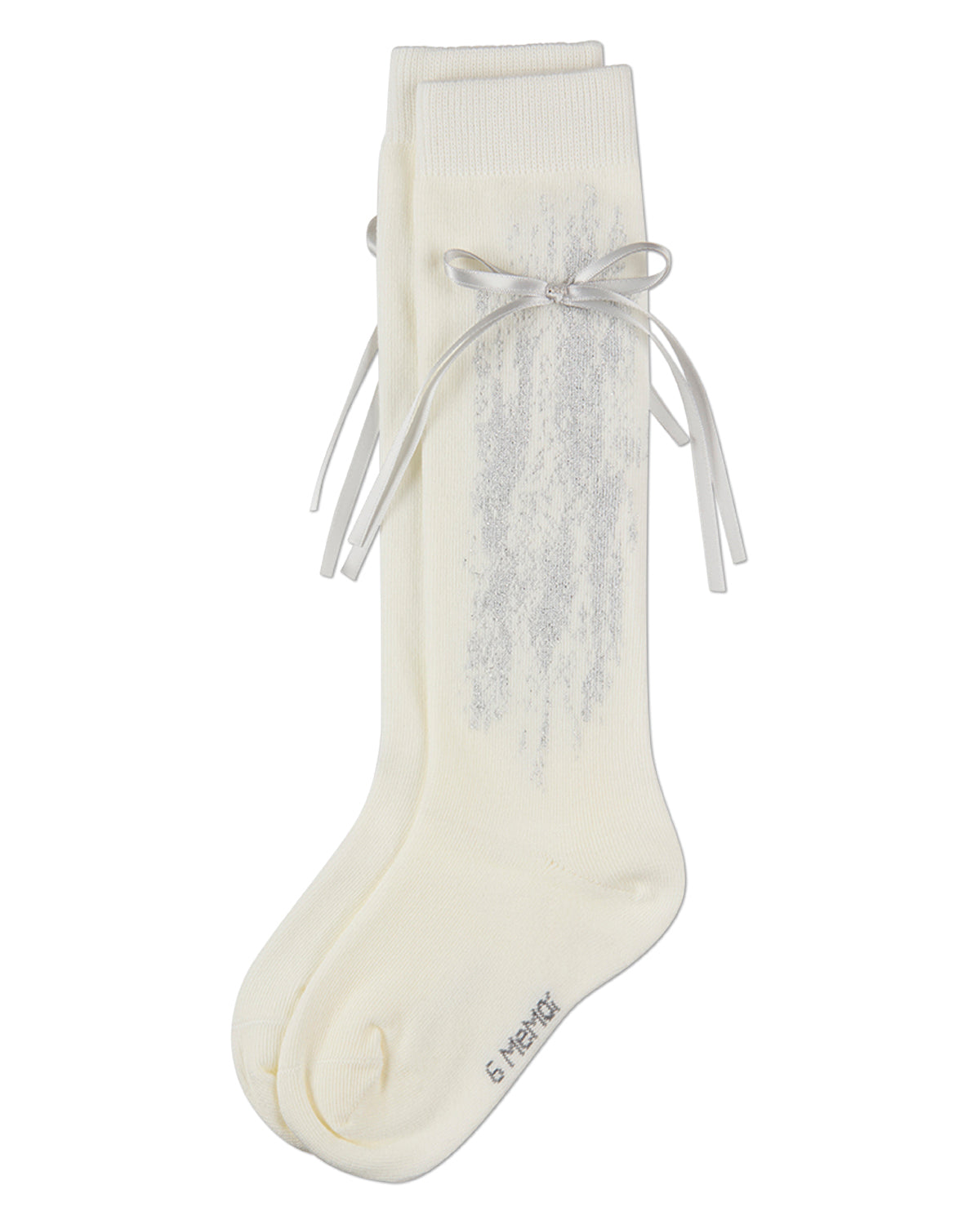 Girls Cotton-Rich Knee High Sock with Metallic Drip Design and Satin Bow