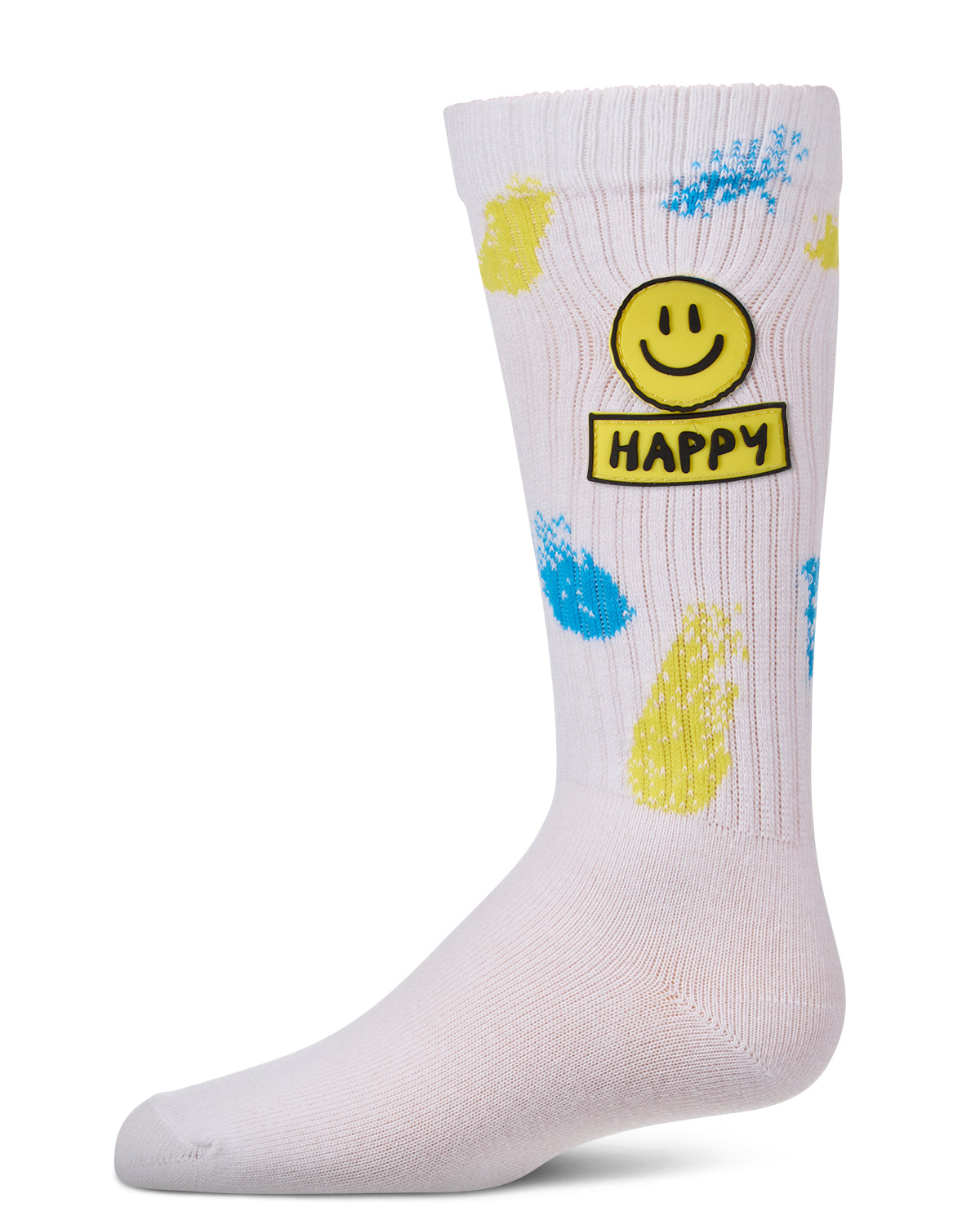 Girls "Happy Face" Cotton-Blend Knee High Sock with Splatter Graphics