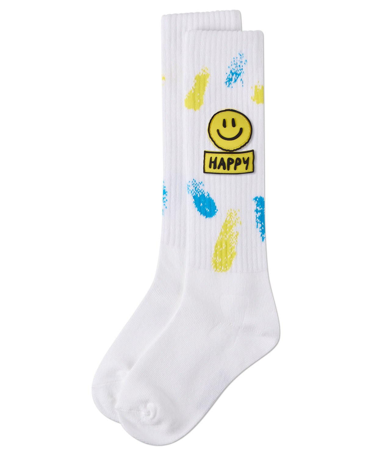 Girls "Happy Face" Cotton-Blend Knee High Sock with Splatter Graphics