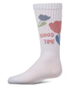 Girls "Good Time" Cotton-Blend Floral-Trim Novelty Knee High Sock