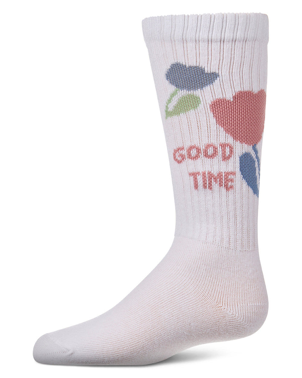 Girls "Good Time" Cotton-Blend Floral-Trim Novelty Knee High Sock