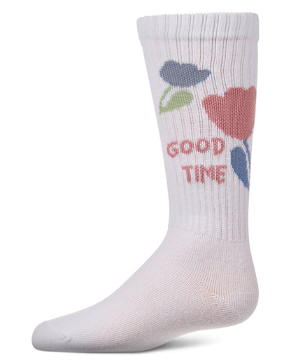 Girls "Good Time" Cotton-Blend Floral-Trim Novelty Knee High Sock