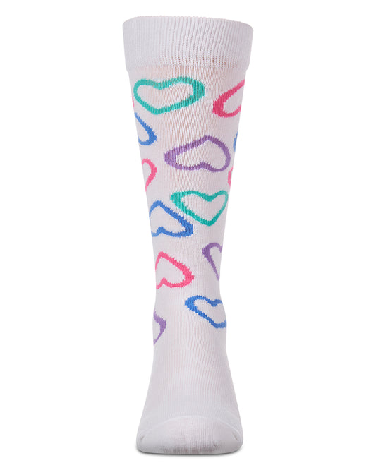 Girls All-Over Heart-Themed Cotton-Rich Mini-Ribbed Knee High Sock