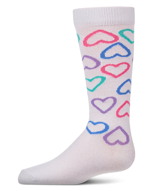 Girls All-Over Heart-Themed Cotton-Rich Mini-Ribbed Knee High Sock
