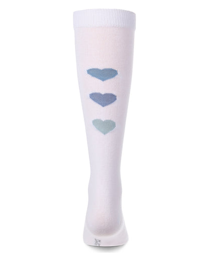 Girls "Triple Heart" Cotton-Rich Mini-Ribbed Heart-Themed Knee High Sock