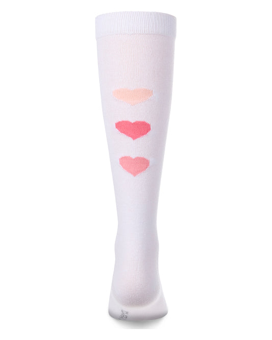Girls "Triple Heart" Cotton-Rich Mini-Ribbed Heart-Themed Knee High Sock