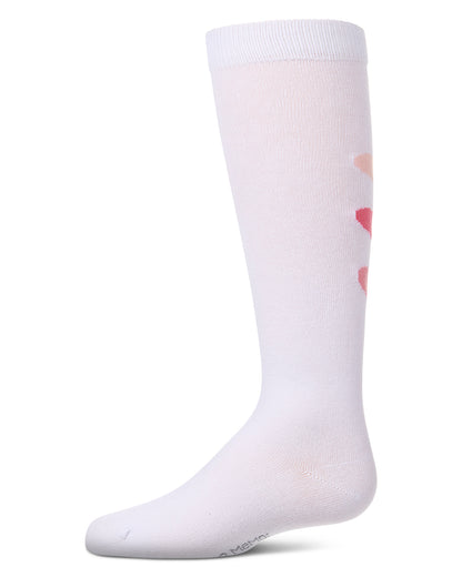 Girls "Triple Heart" Cotton-Rich Mini-Ribbed Heart-Themed Knee High Sock