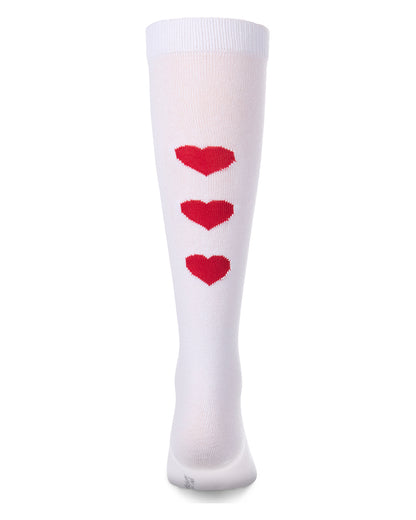Girls "Triple Heart" Cotton-Rich Mini-Ribbed Heart-Themed Knee High Sock