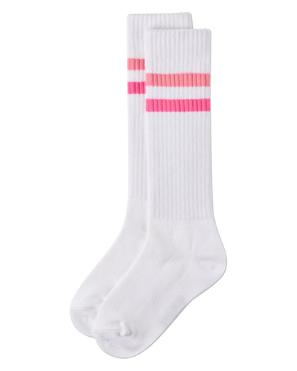 Girls Double Stripe Ribbed Cotton-Blend Varsity Knee High Sock