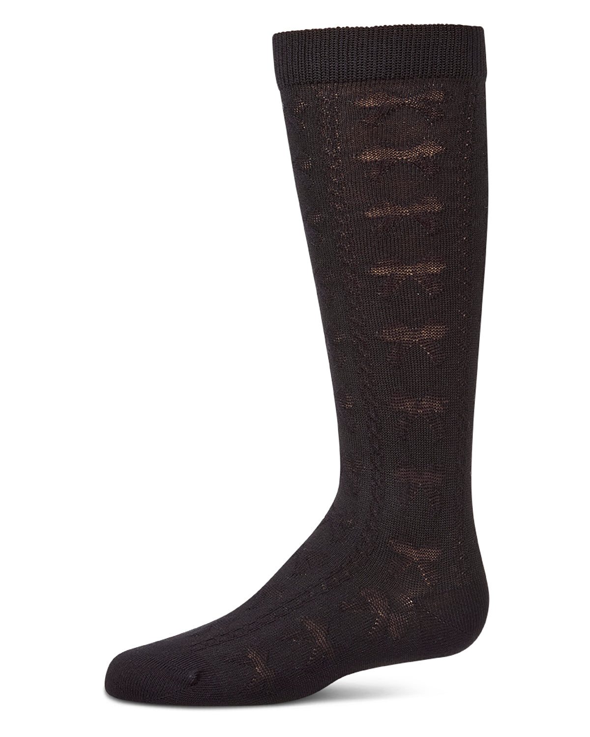 Girls Cotton-Rich Tonal Bow-Trim Cable-Rib Knee High Sock