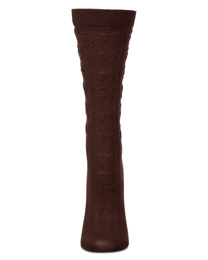 Girls Cotton-Rich Tonal Bow-Trim Cable-Rib Knee High Sock
