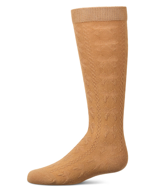 Girls Cotton-Rich Tonal Bow-Trim Cable-Rib Knee High Sock